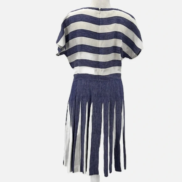 Hobbs London Aria Pleated Flax & Viscose Striped Dress - Size 14 - Picture 6 of 9